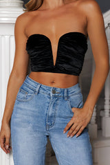 Evening Wear Strapless Velvet Crop Top Black