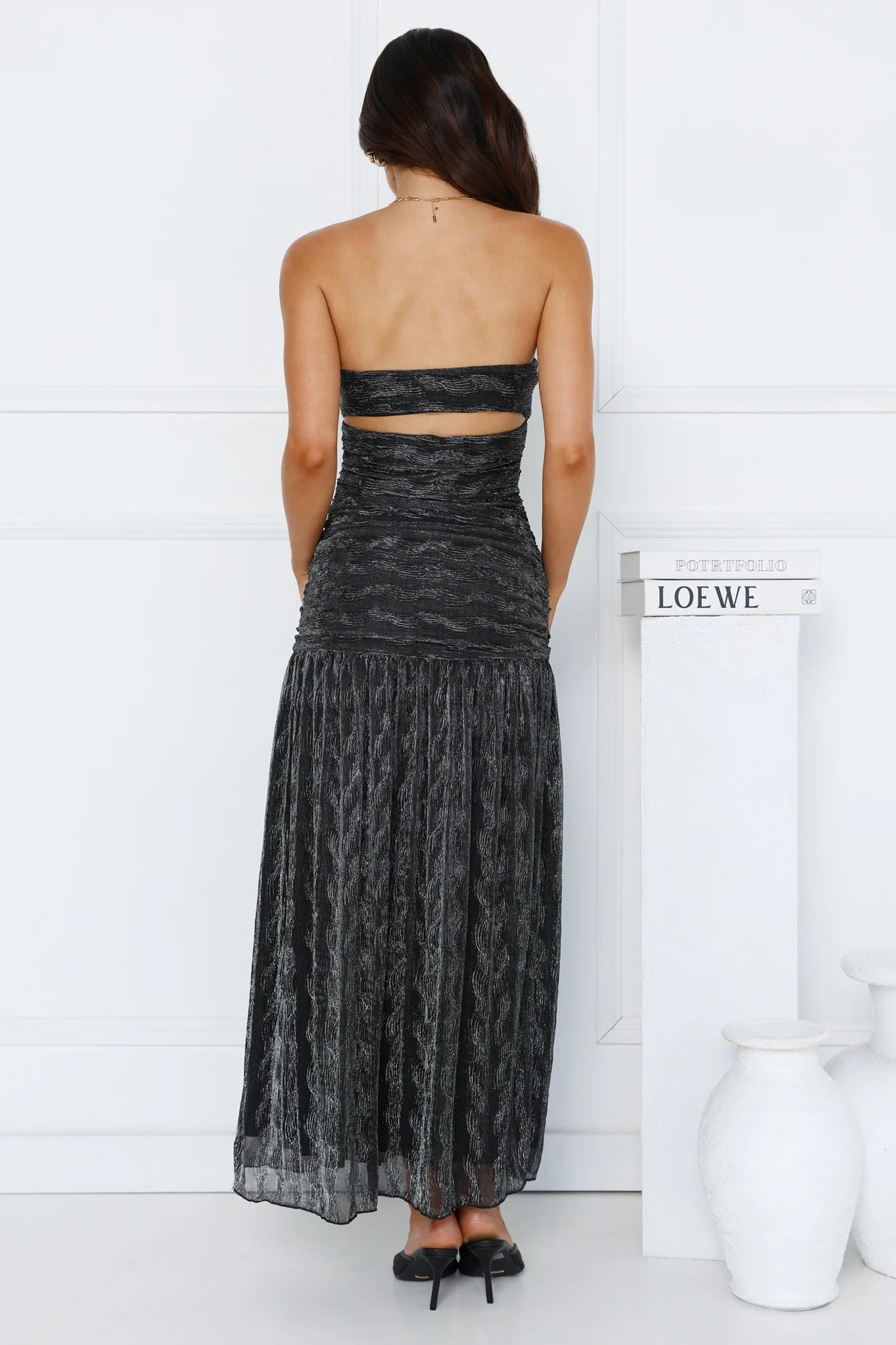 Glittering Vibes Strapless Maxi Dress Black