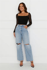 Decadent Style Mesh Long Sleeve Crop Top Black