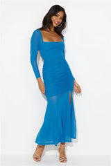 Grand Gesture Long Sleeve Mesh Maxi Dress Blue