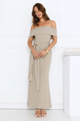 Contemporary Vibe Off Shoulder Maxi Dress Sage