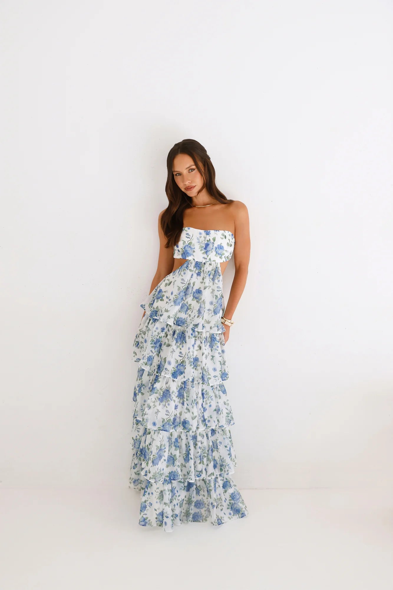 Bloom Spell Strapless Maxi Dress Blue