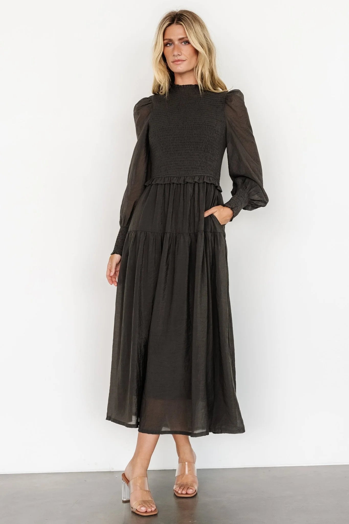 Daria Smocked Maxi Dress | Charcoal