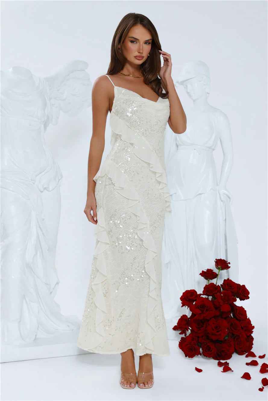 Glitter Gaze Sequin Maxi Dress Cream