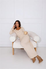 Winter Stars Knit Maxi Skirt Beige