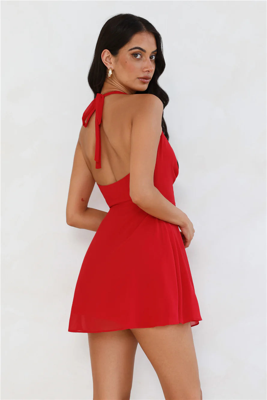 Disco Nights Halter Mini Dress Red
