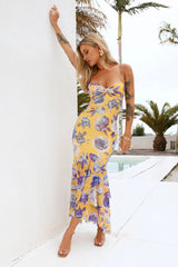 Violet Blooms Mesh Maxi Dress Yellow