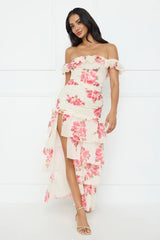 Floralicious Off Shoulder Maxi Dress Cream