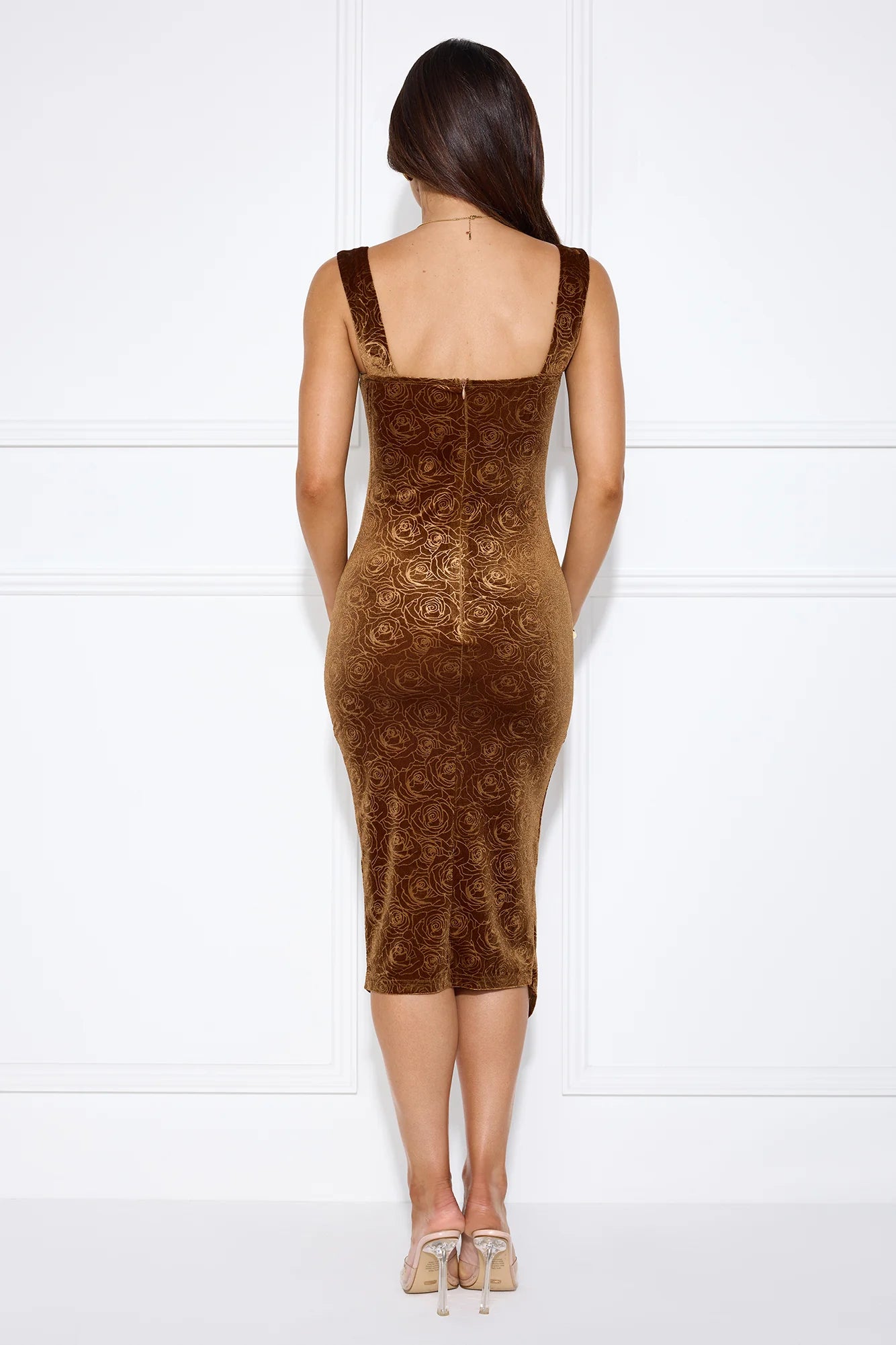 Dream Big Velvet Midi Dress Brown