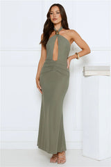 Date Me Darling Halter Mesh Maxi Dress Sage