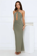 Date Me Darling Halter Mesh Maxi Dress Sage