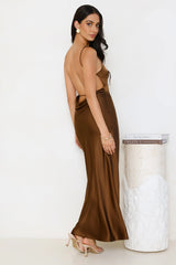 Unveiled Sophistication Satin Maxi Dress Chocolate
