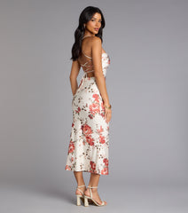 Garden Stroll Floral Lace-Up Midi Dress