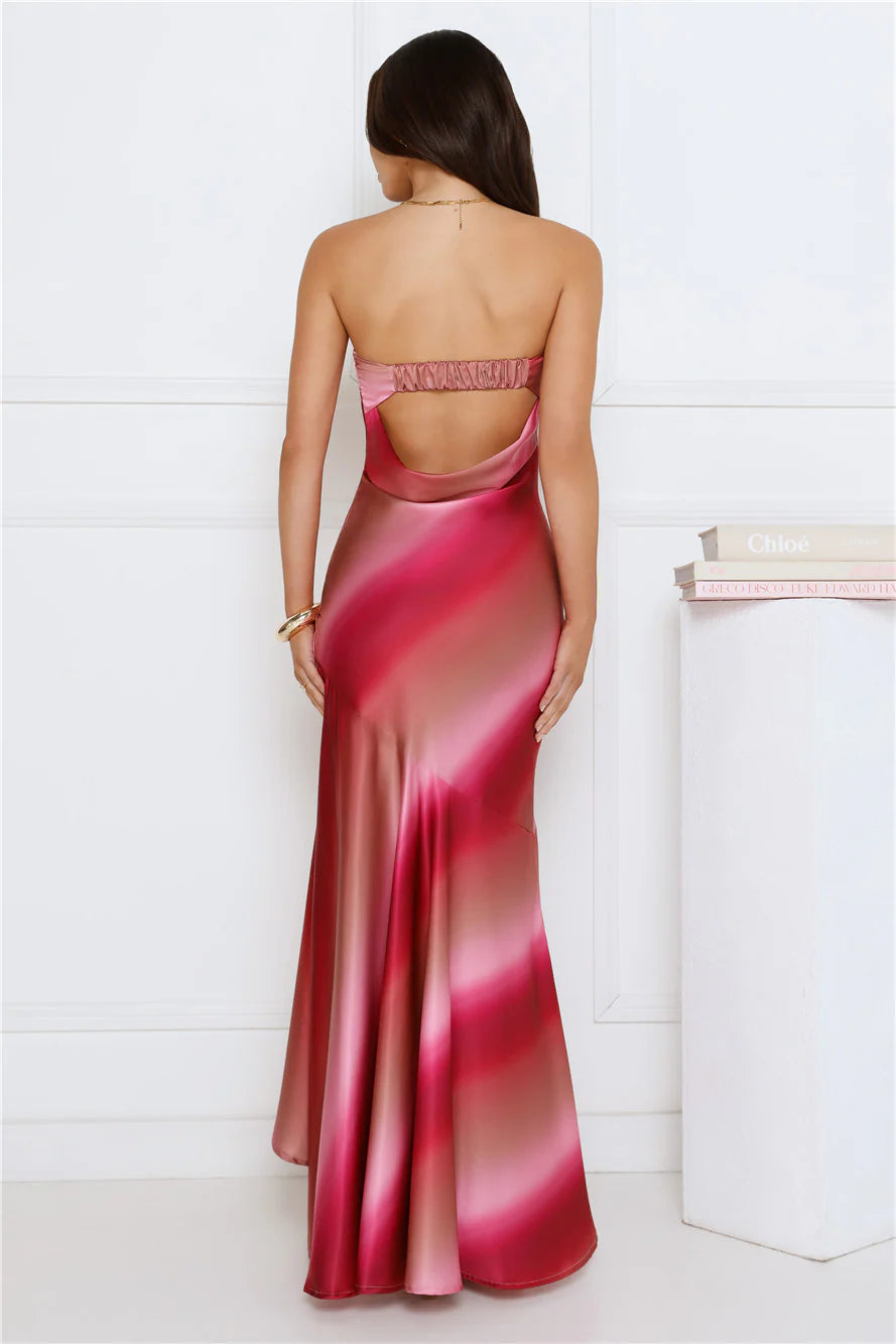 Candy Lips Satin Maxi Dress Pink