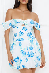 Easy Living Off Shoulder Bubble Mini Dress Blue