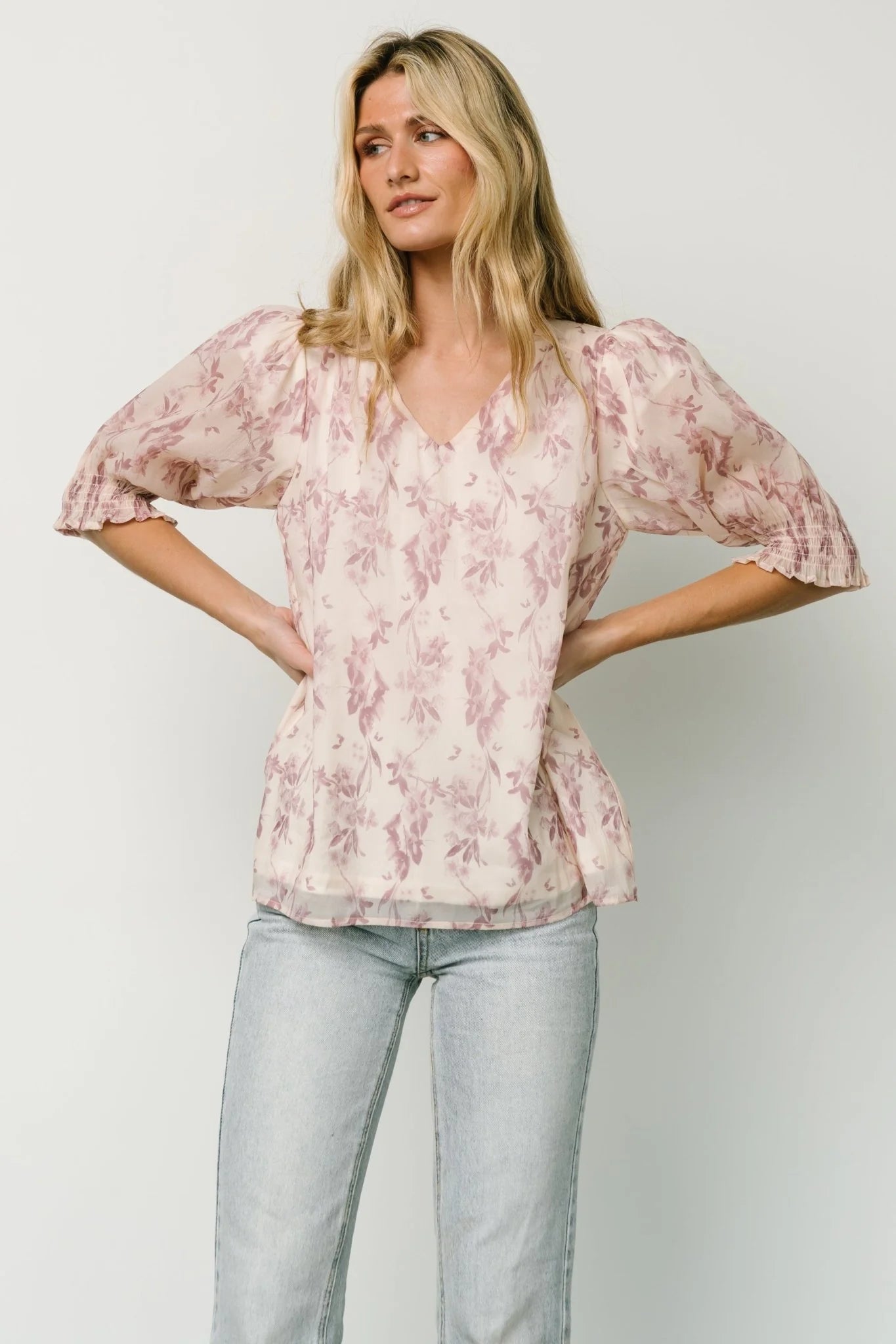 Cordova Top | Beige + Mauve Floral