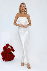 Dressed To Dazzle Strapless Satin Maxi Dress Ivory