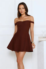 Waverly Off Shoulder Mini Dress Brown
