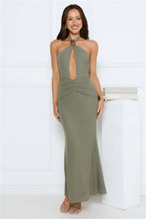 Date Me Darling Halter Mesh Maxi Dress Sage