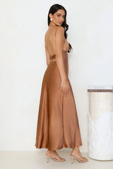 Empire Chic Satin Maxi Dress Chocolate