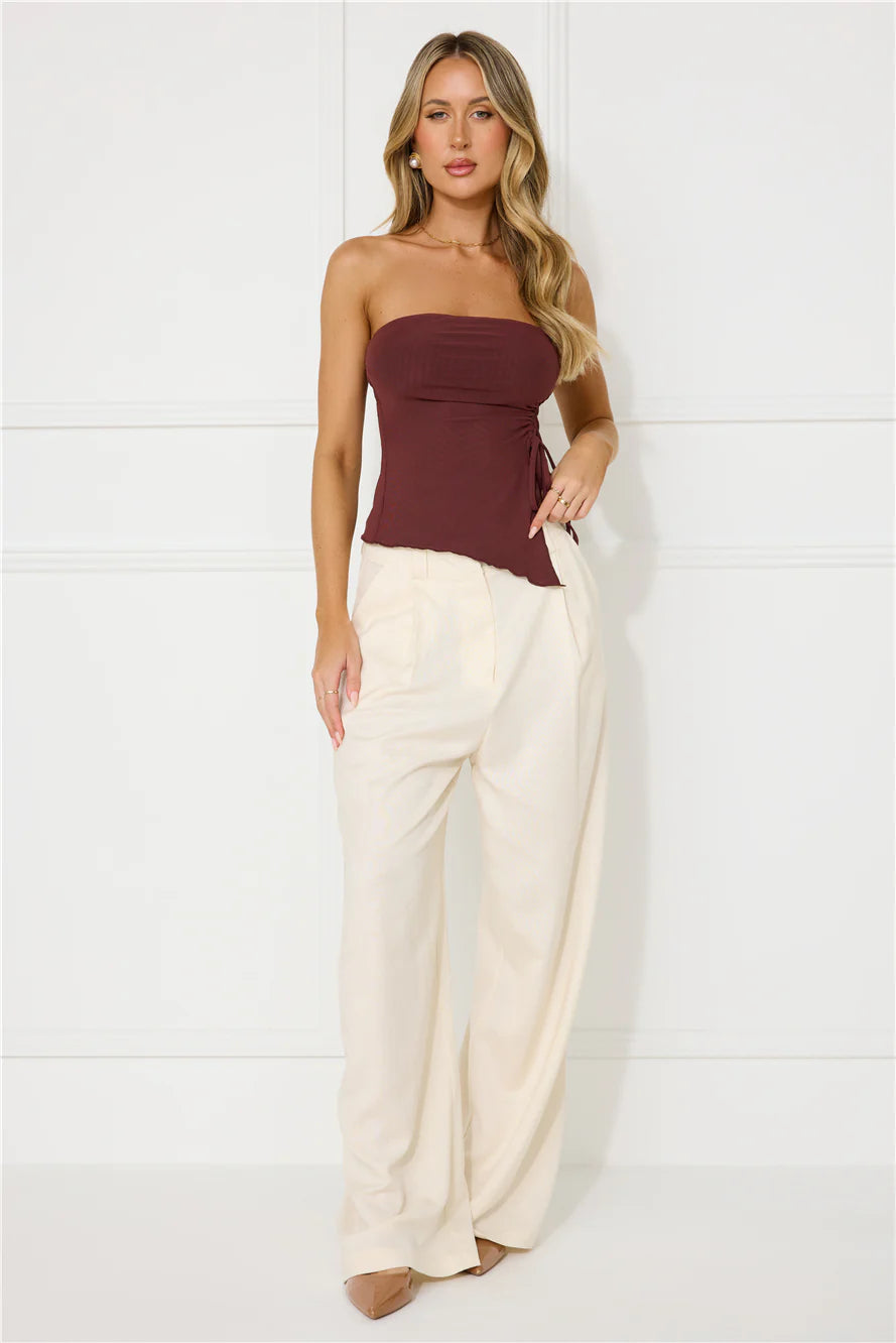 Flirty Game Strapless Mesh Top Brown