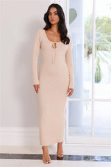 Frozen Fantasies Long Sleeve Knit Maxi Dress Sand