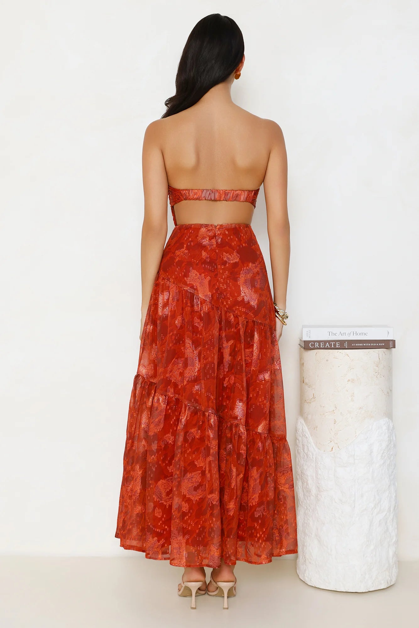 An Indulgence Strapless Maxi Dress Rust