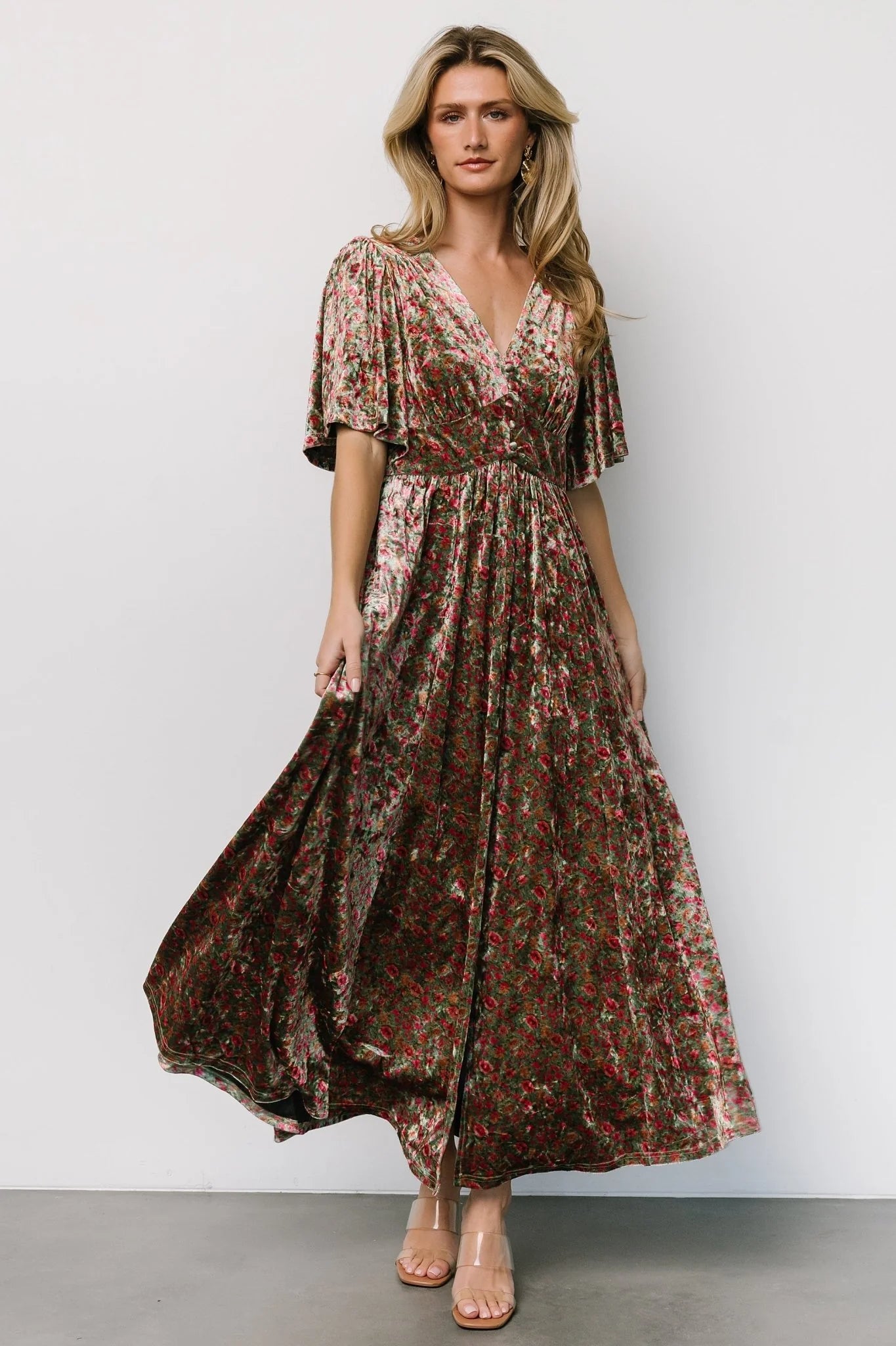 Irina Velvet Maxi Dress | Green Multi Floral
