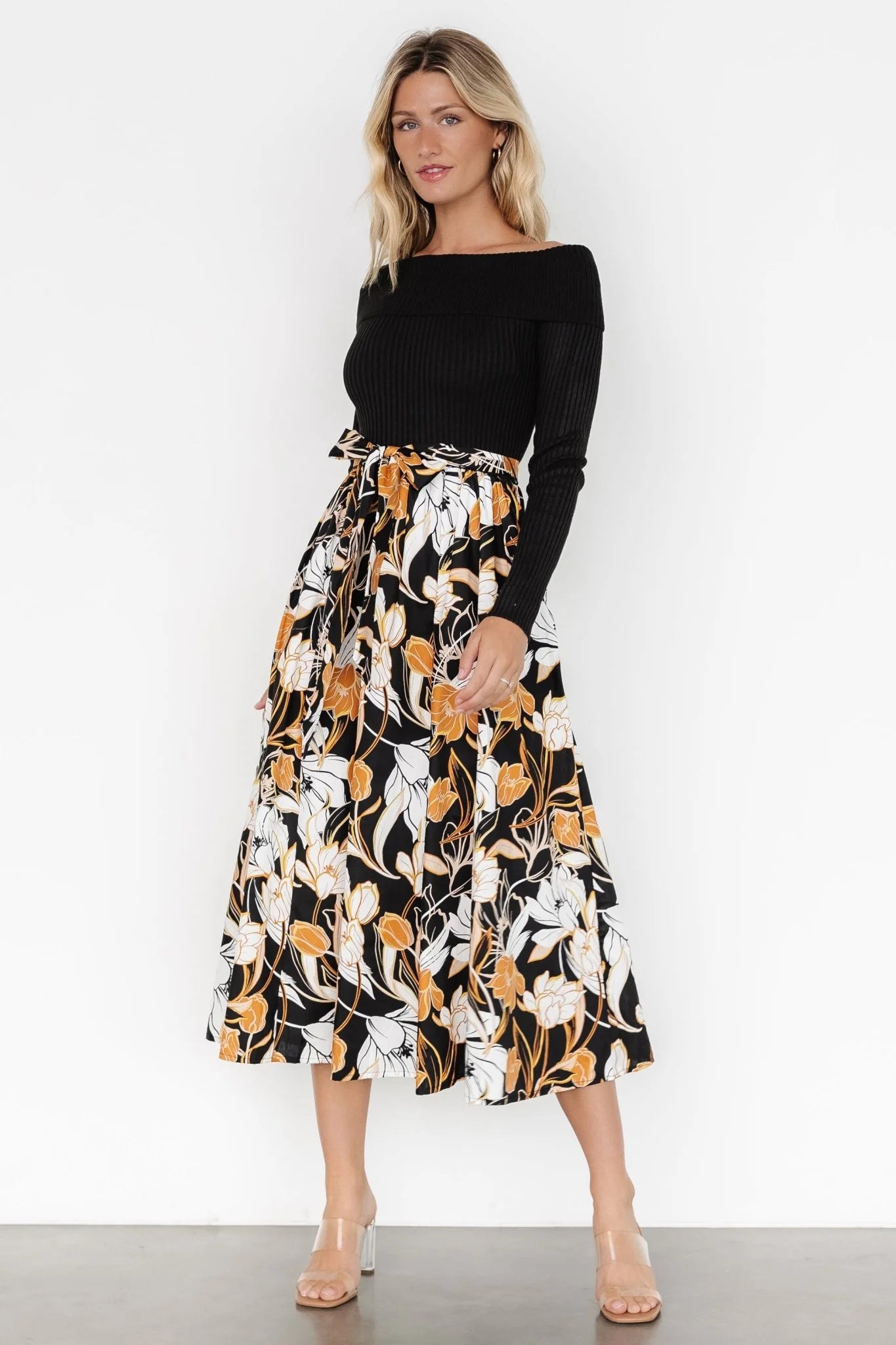 Selma Off Shoulder Dress | Black Multi