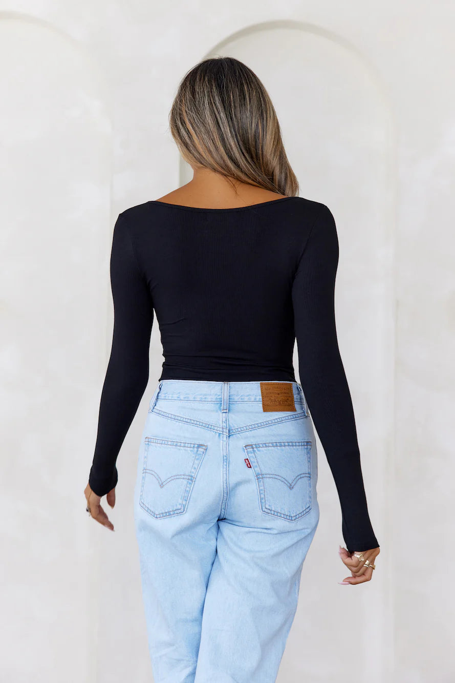 BASE The Flatter Me Long Sleeve Ribbed Bodysuit Black