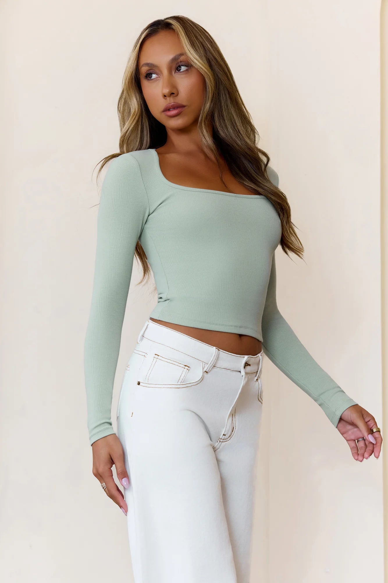 BASE Luxe Rib Wear Now Long Sleeve Top Sage