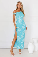 Billions Off Shoulder Mesh Maxi Dress Aqua