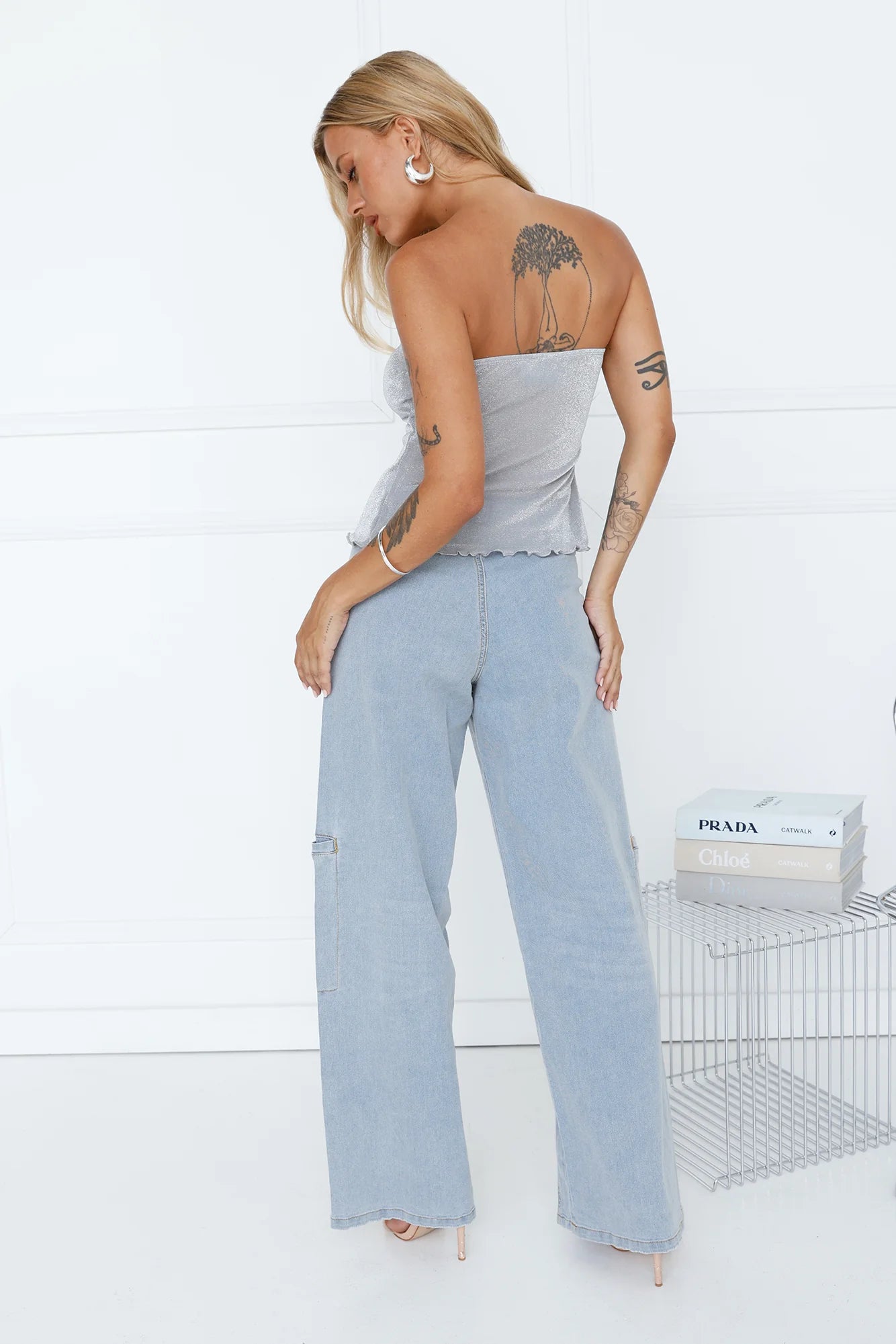 Flirt First Strapless Glitter Crop Top Silver