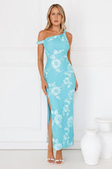 Billions Off Shoulder Mesh Maxi Dress Aqua