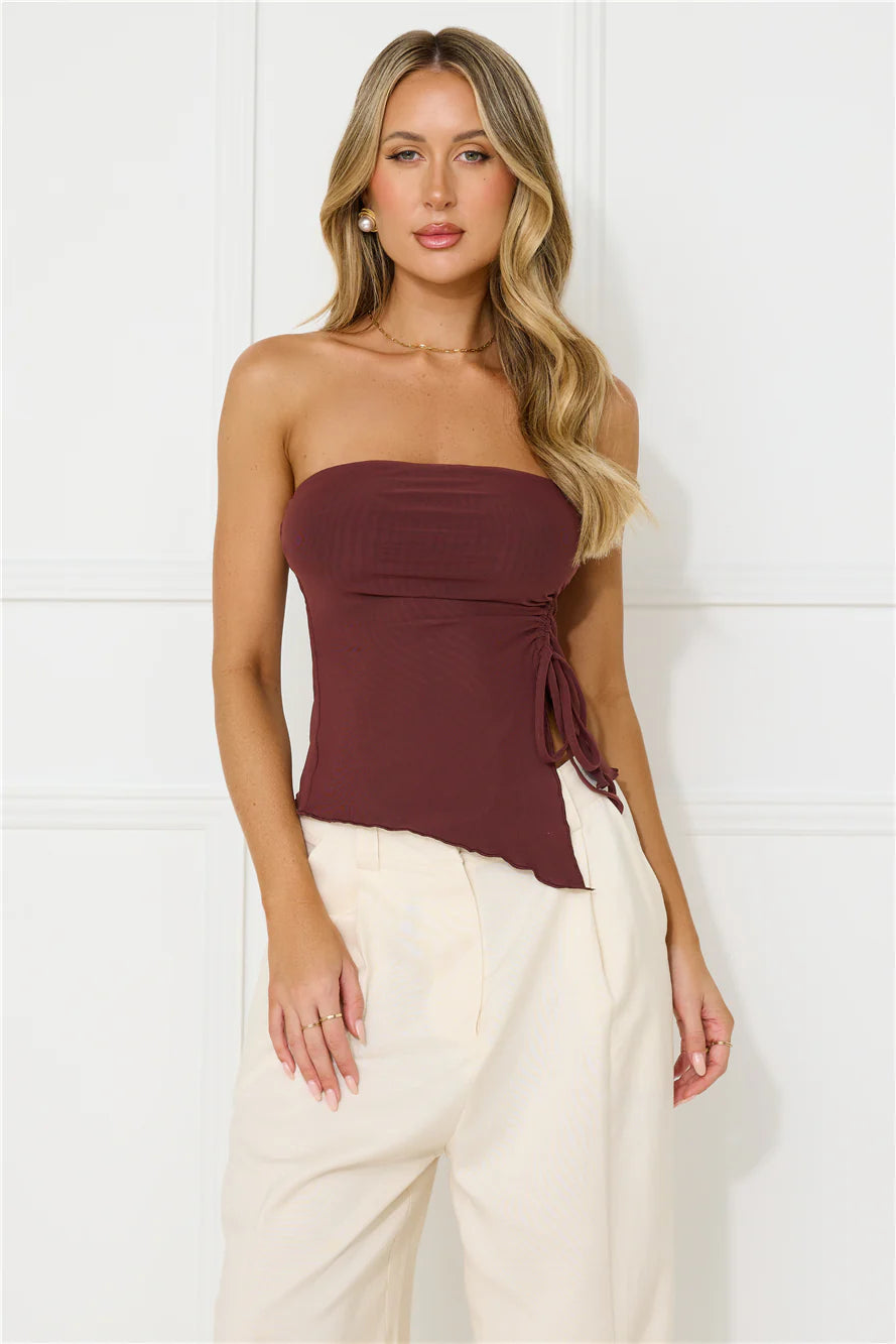 Flirty Game Strapless Mesh Top Brown