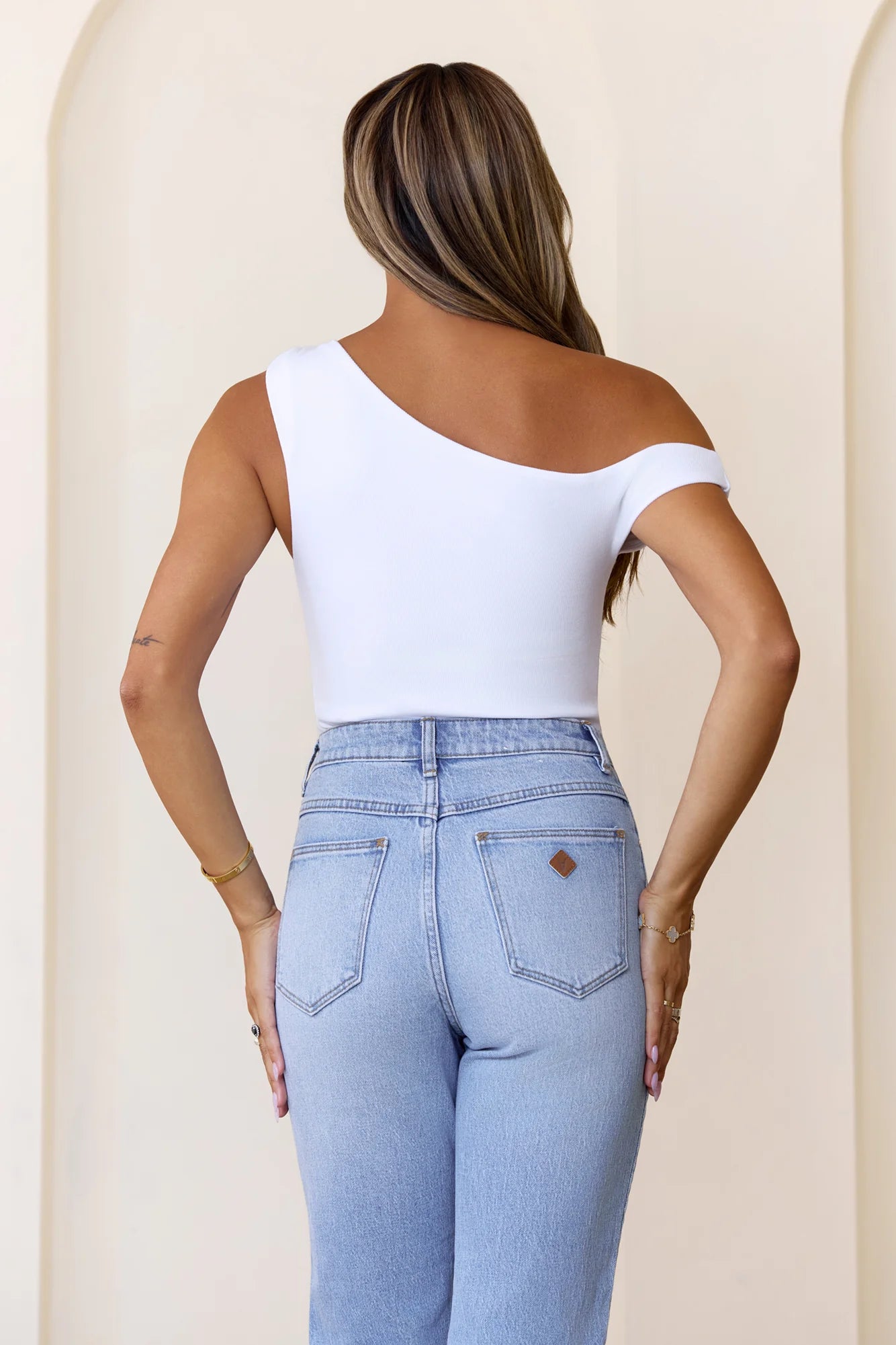BASE Luxe Rib Luxe Line Off Shoulder Top White