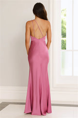Flowered Opulence One Shoulder Satin Maxi Dress Mauve