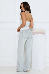 Afterglow Halter Top  Light Denim