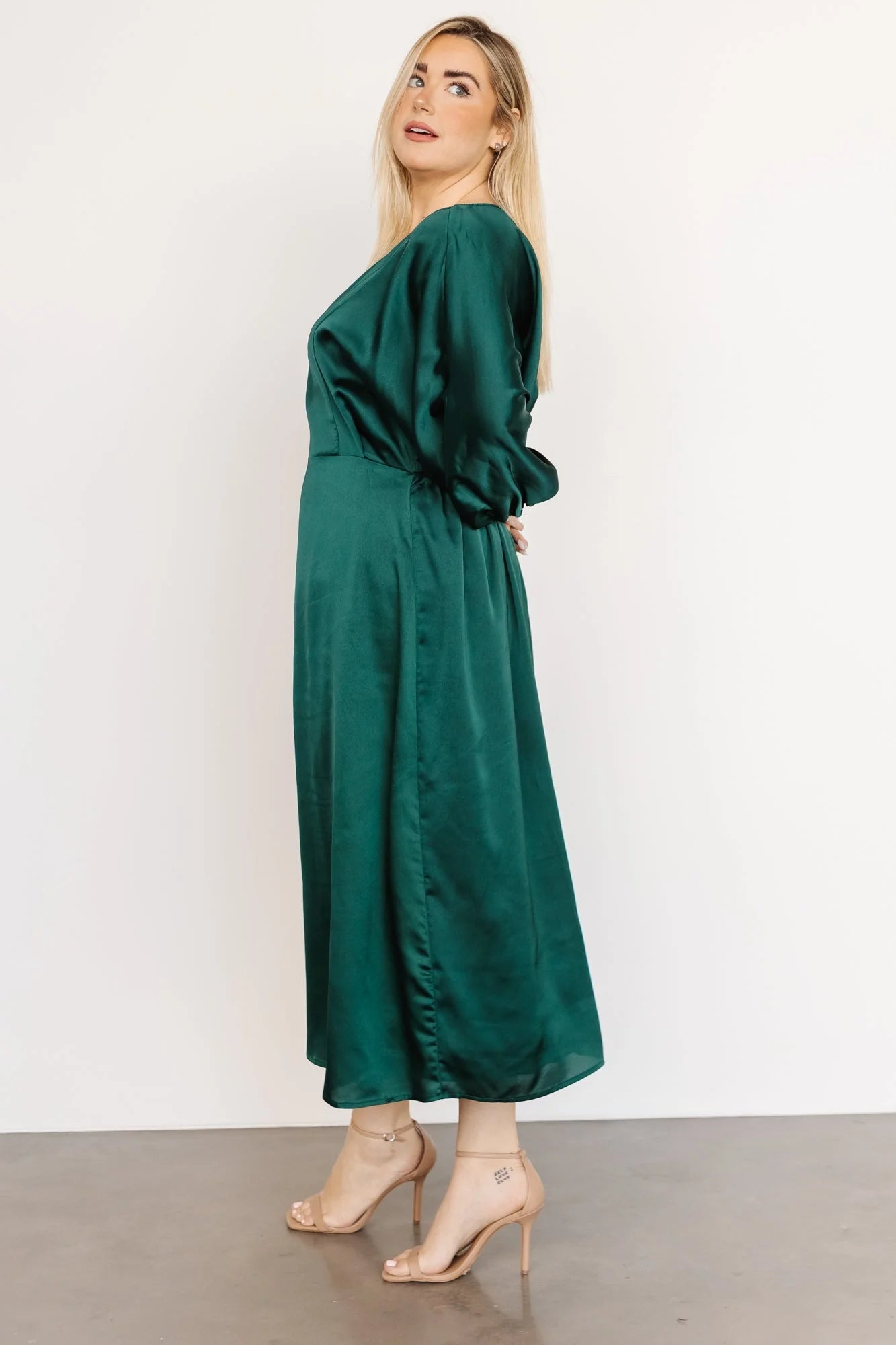 Balta Satin Midi Dress | Emerald