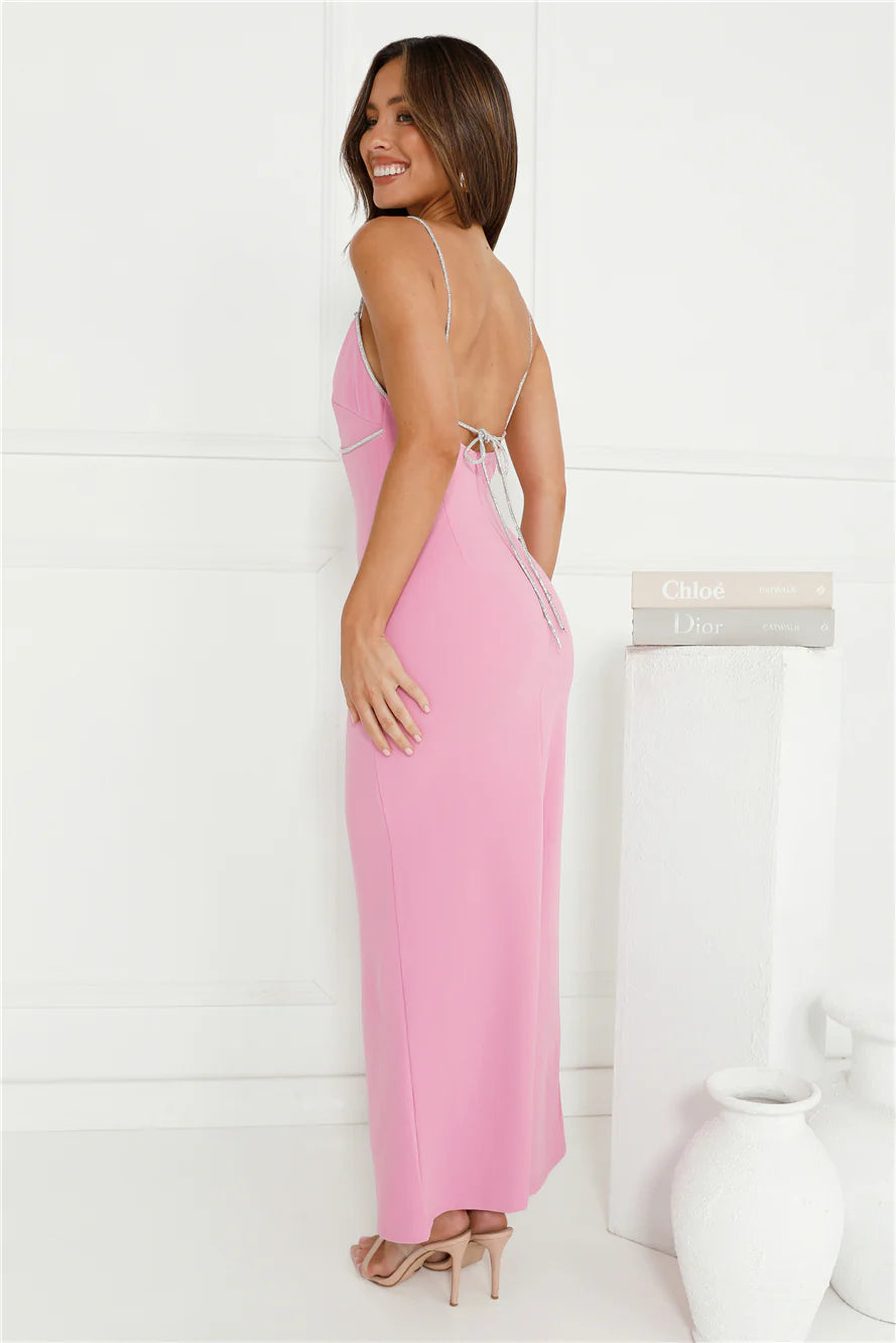 Crystal Glitz Maxi Dress Pink