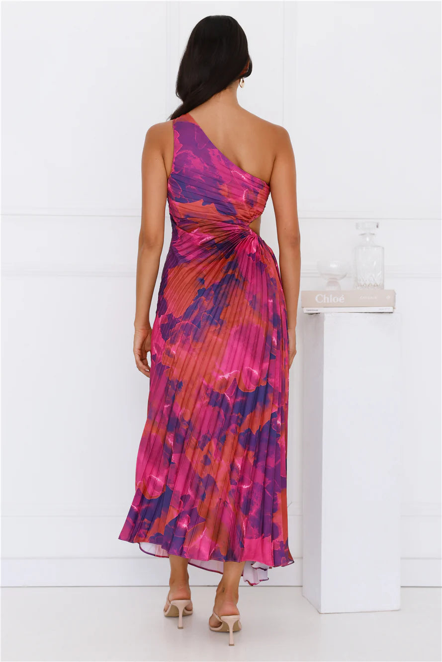 Fashionista’s Night Out One Shoulder Satin Maxi Dress Purple