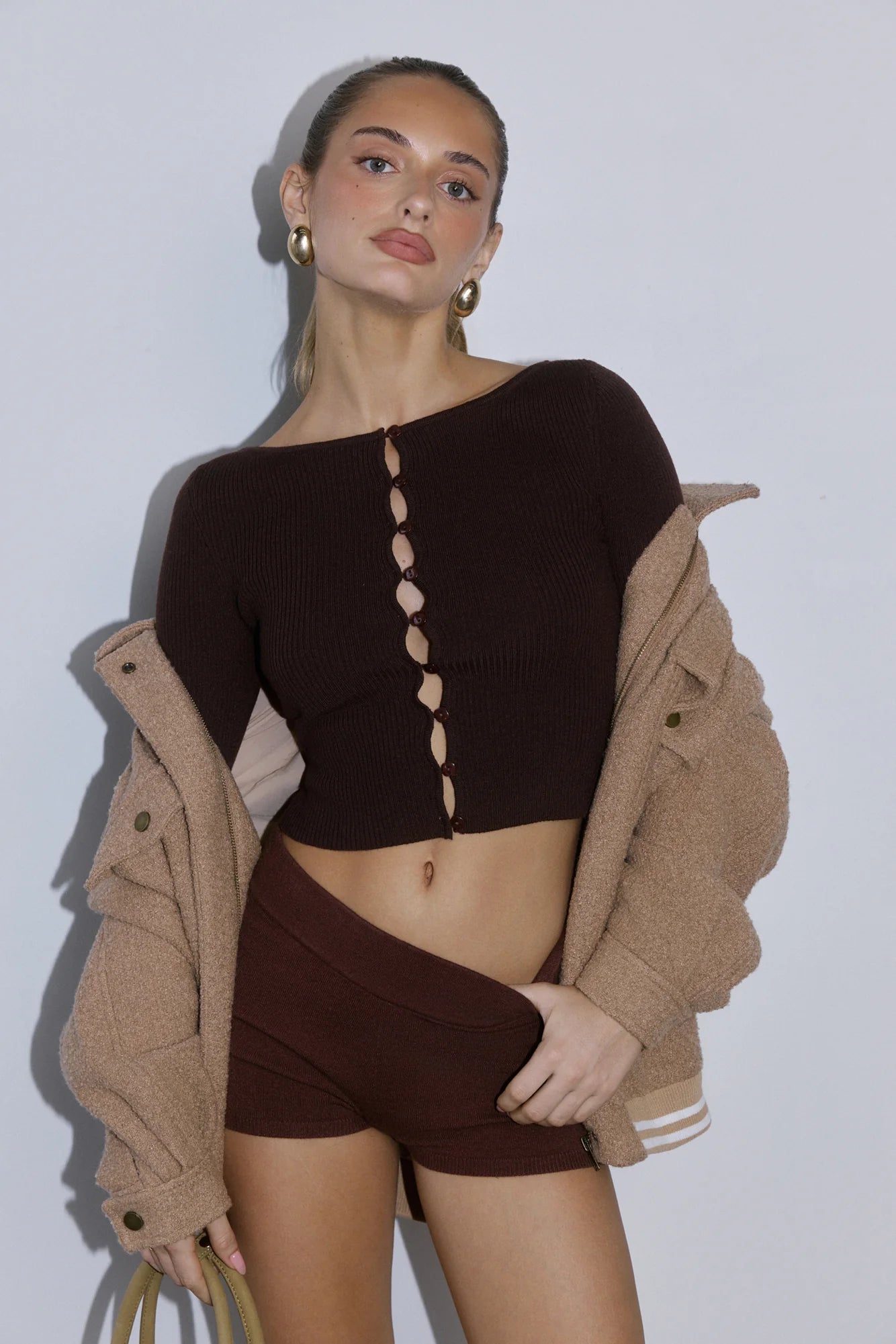 Frosted Nights Ribbed Long Sleeve Top Brown