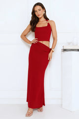 Elegant Edge Halter Maxi Dress Maroon