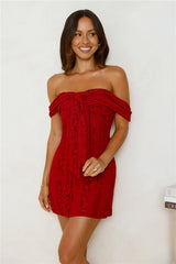 Dainty Number Off Shoulder Lace Mini Dress Red