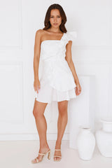 Golden Cheer One Shoulder Mini Dress White