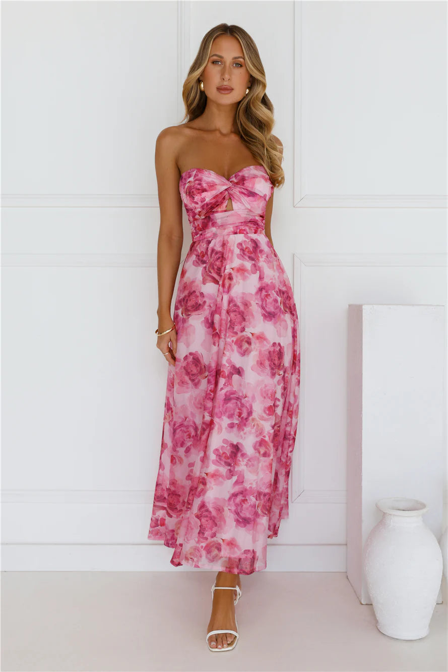 Flower Fields Strapless Maxi Dress Pink