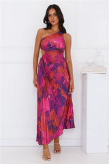 Fashionista’s Night Out One Shoulder Satin Maxi Dress Purple