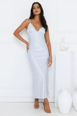 Floral Kiss Satin Maxi Dress Blue