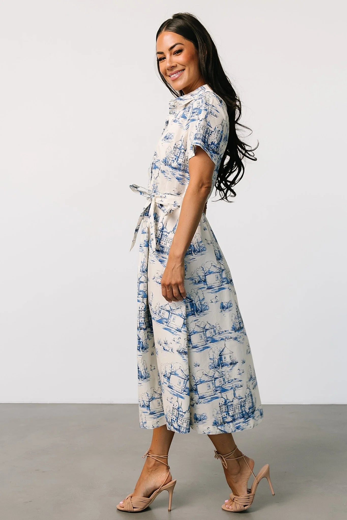 Layne Midi Dress | Cream + Blue