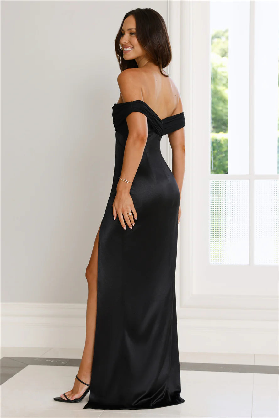 Couture Enchantment Off Shoulder Maxi Dress Black